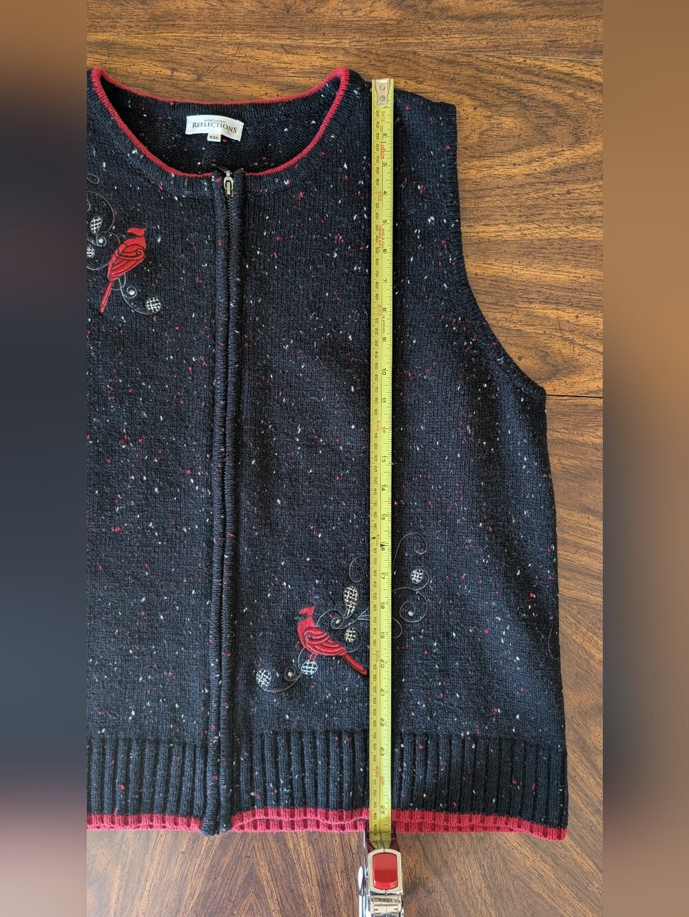 Northern Reflections Black & Red Knit Zip Front Vest w Embroidered Caedinals XXL - Picture 10 of 11
